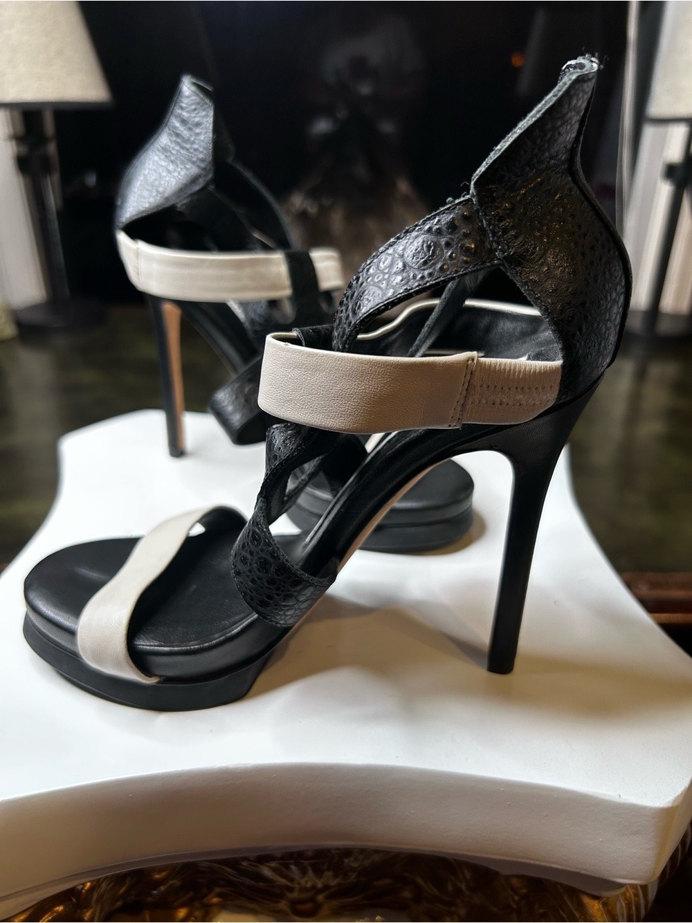 Camilla Skovgaard Black Cream Strappy Platform Stiletto Heels EU 35 US 5